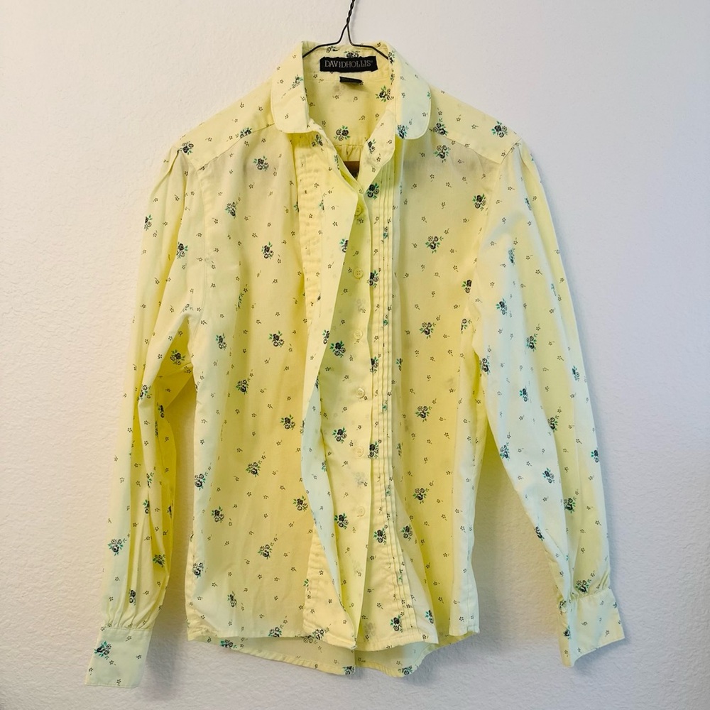Vintage David Hollis Long Sleeve Button Down Blouse Top Shirt Yellow Size Large